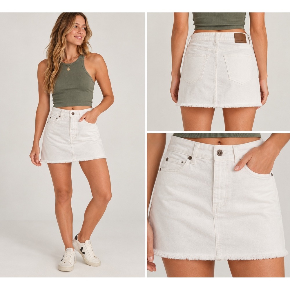 American Eagle Mini Skirt Women 4 White Hi-Rise Super Stretch Raw Hem Casual NWT